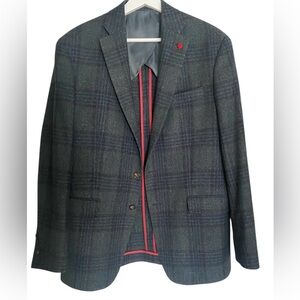 TailoRED  Harry Rosen Men's Blue Gray Plaid Blazer Wool/Silk/Linen 40R